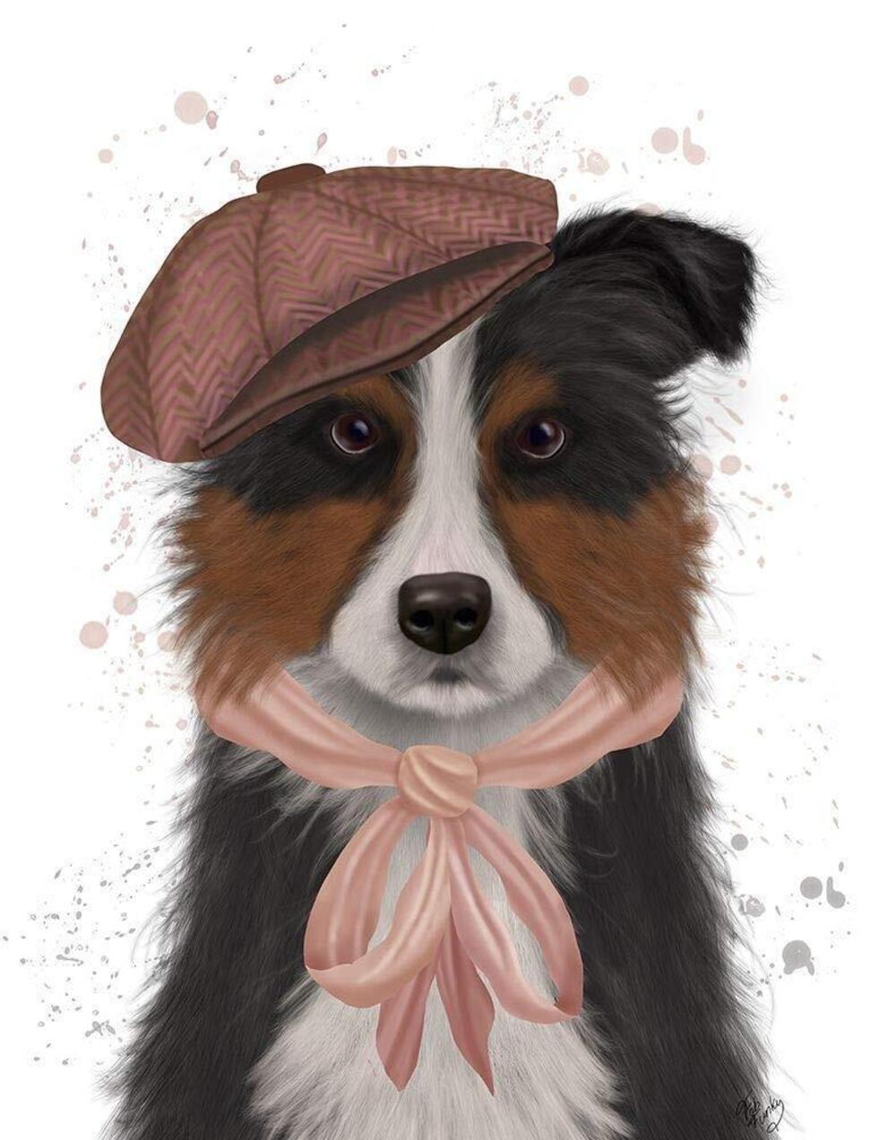 8676 Border Collie Hat and Pink Scarf Poster Print - Funky Fab 24 x 36